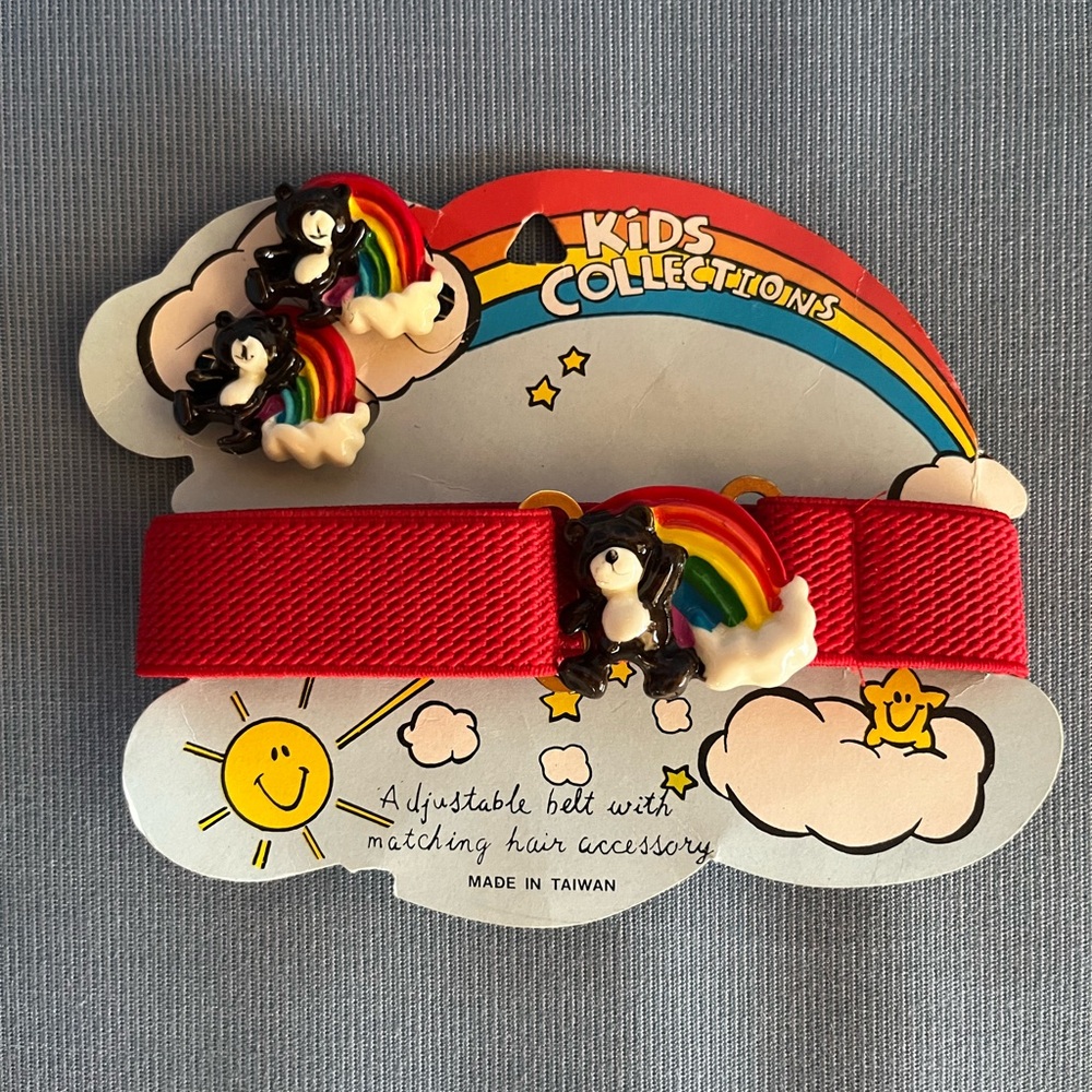 NEW Vintage 80s Kids Collections Bear/Rainbow Belt & Hairclips